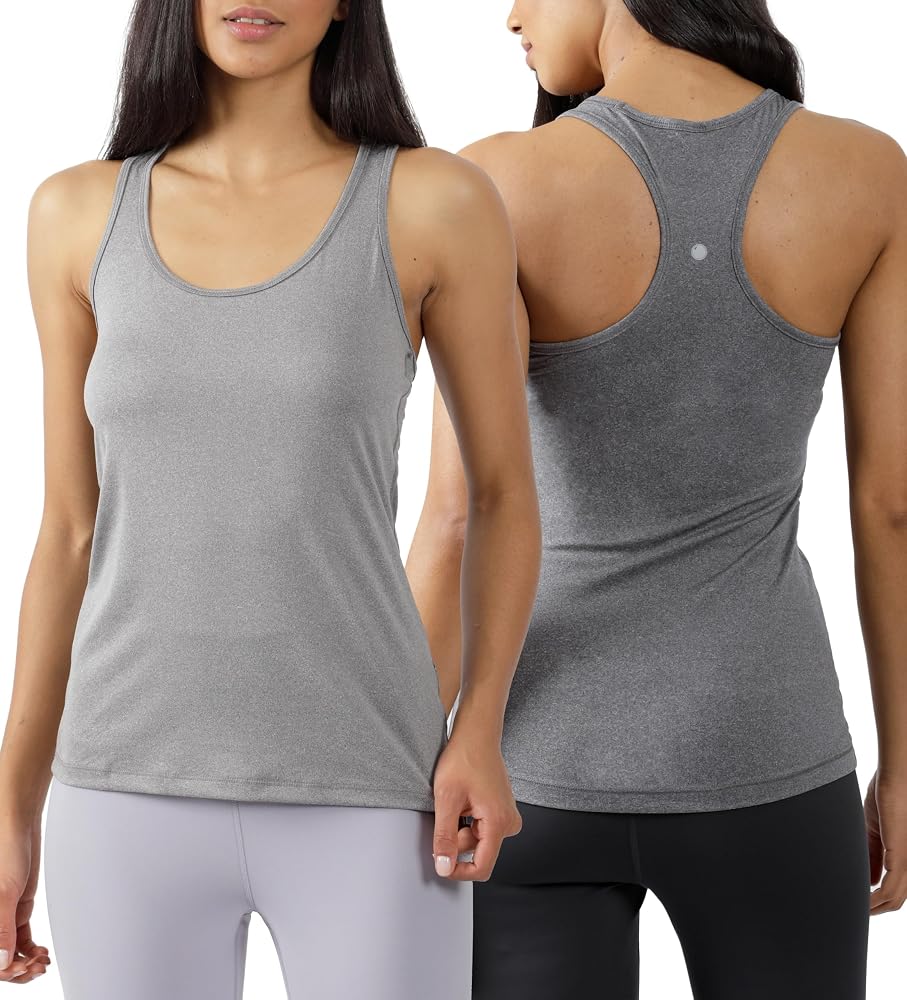 Womens Lightweight Tank Top Soft Racerback Workout Yoga Sleeveless Quick Dry Top — Htr Grey/Htr Charcoal