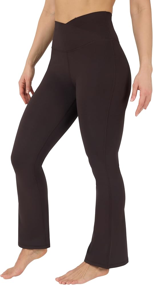 Womens Flare Legging Crossover High Waisted Squat Proof Bootcut Yoga Pant 29"/31.5" — Chocolate Mousse 29